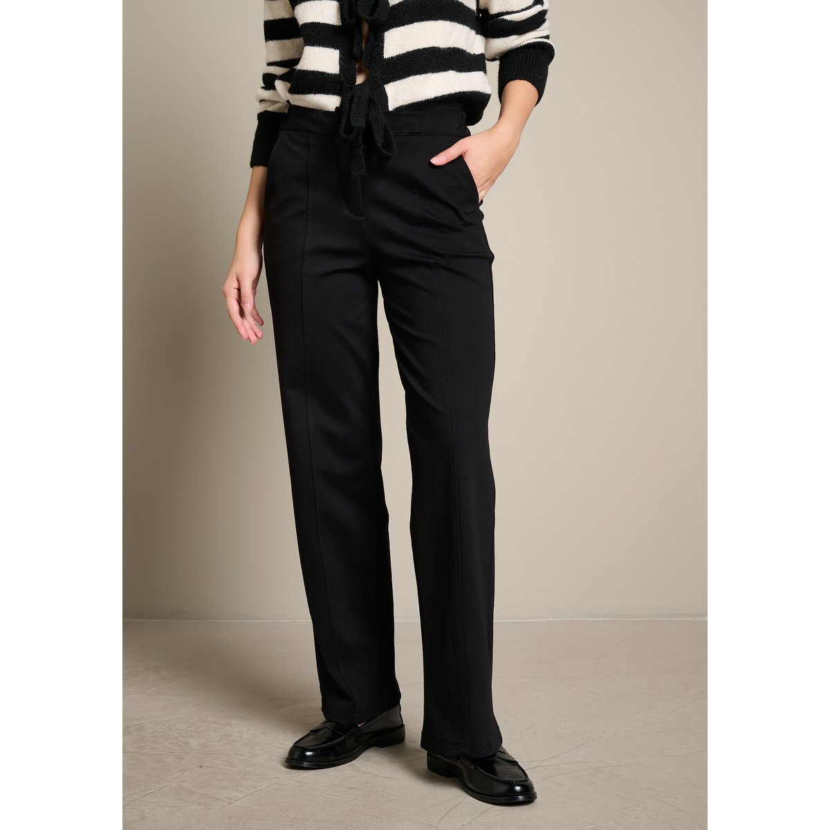 Pantalon droit structuré noir, LOLALIZA