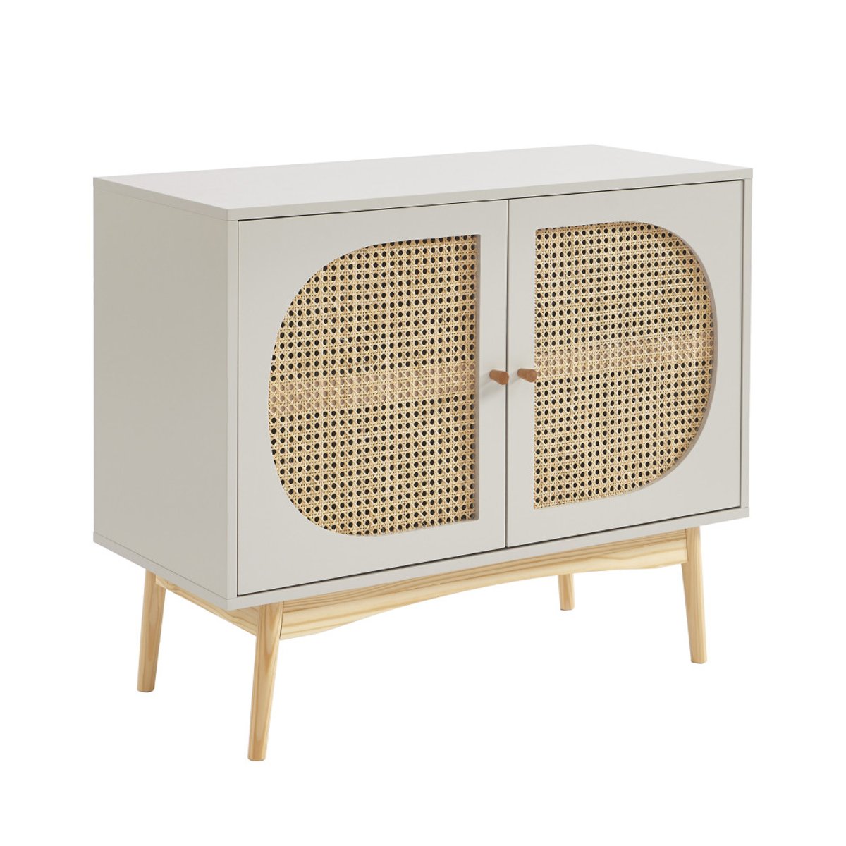 Buffet 2 portes en bois et cannage L90cm- CANNO gris perle, DRAWER