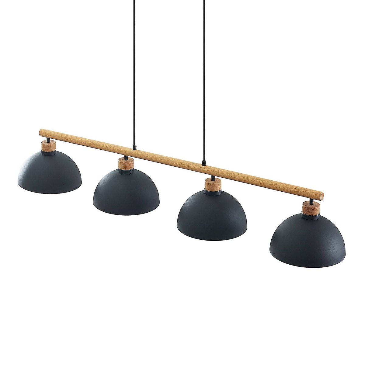 Suspension en métal vintage, Tirzana noir, or, bois clair, LINDBY