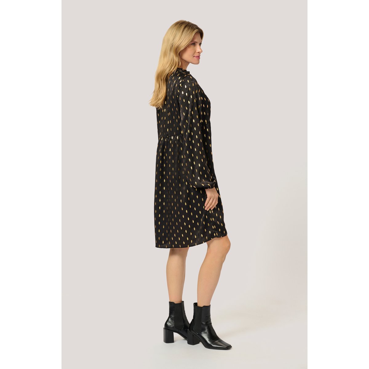Dress noir black with foil print, KAFFE