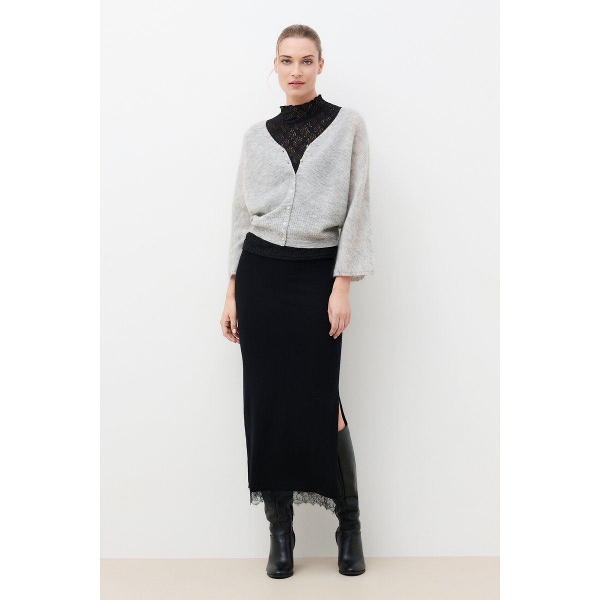 Pull large col v MPEARL gris, CAROLL