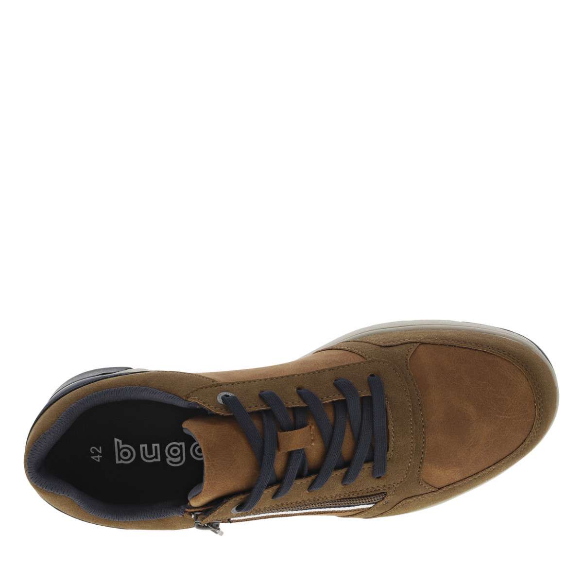 Sneakers croûte de cuir talon plat marron, BUGATTI