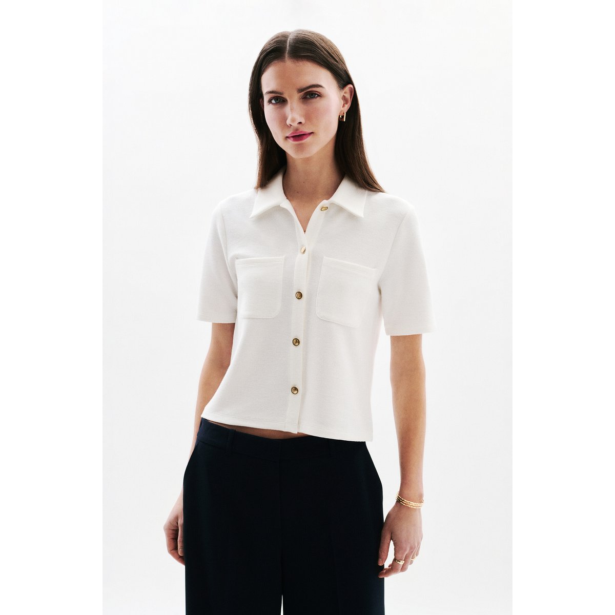 T-shirt droit col chemise TOBIAS ecru, CAROLL