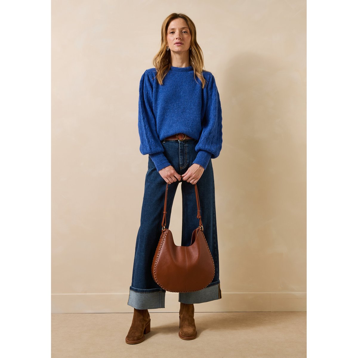 Sac hobo en cuir grainé camel, LA FEE MARABOUTEE
