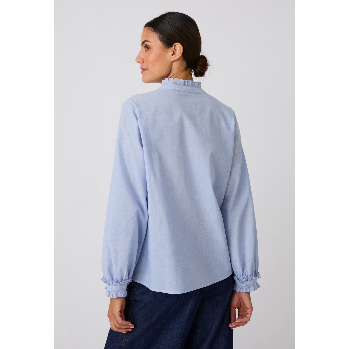 Chemisier chambray volanté bleu ciel, DAMART
