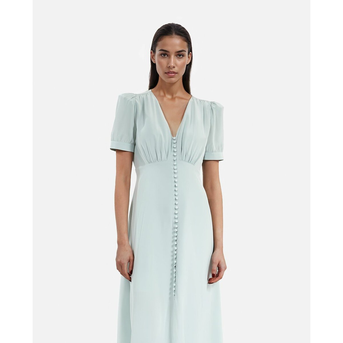Long Dress with Short Sleeves and Buttoned Front sea green, THE KOOPLES