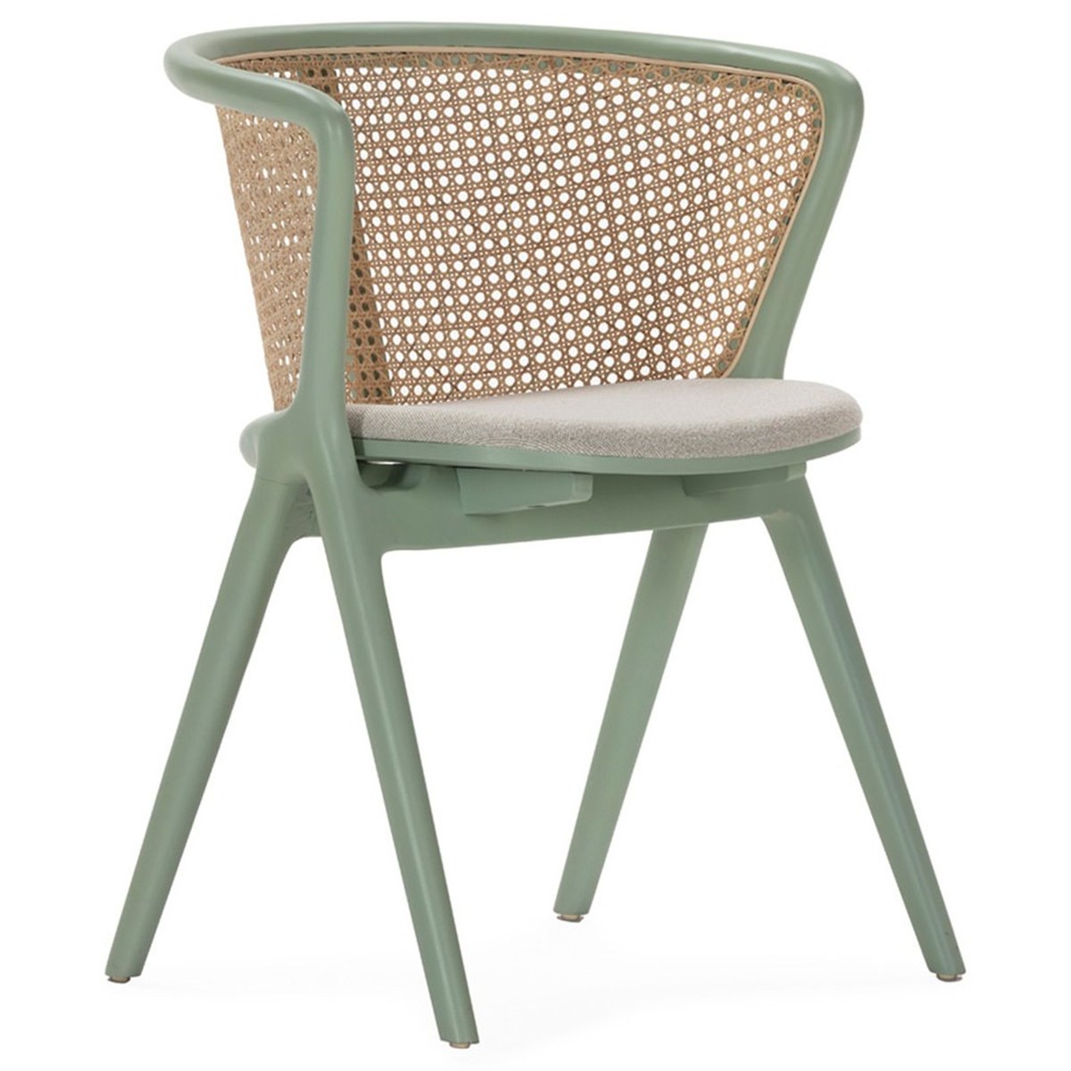 Chaise en hêtre et rotin vert, naturel et beige, RECOLLECTION