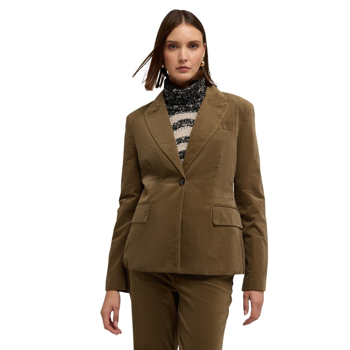 Blazer en velours côtelé de coton verde militare, MOTIVI
