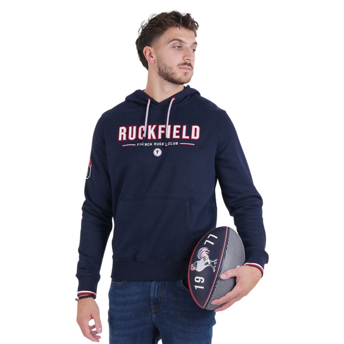 Sweat marine uni avec une coupe droite un col à capuche et des manches longues marine, RUCKFIELD
