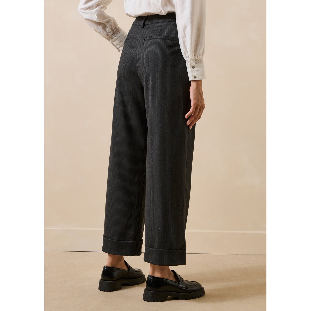 Pantalon droit rayé anthracite, LA FEE MARABOUTEE