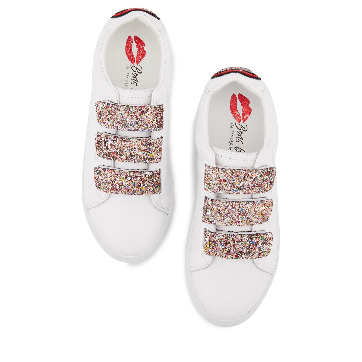 Baskets En Cuir Edith Glitter Tongue blanc, BONS BAISERS