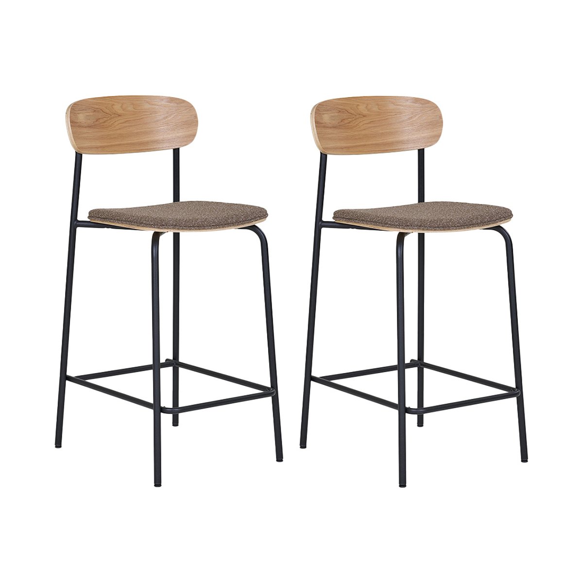 Lot de 2 tabourets en bois de frêne, ZOE marron, BEST MOBILIER