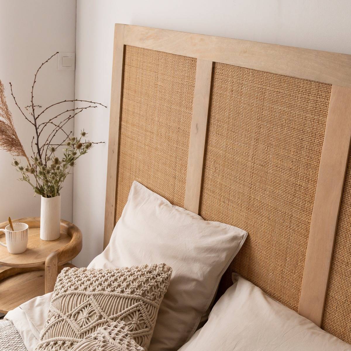 Tête de lit en bois de manguier NOÉMIA bois clair, MADE IN MEUBLES