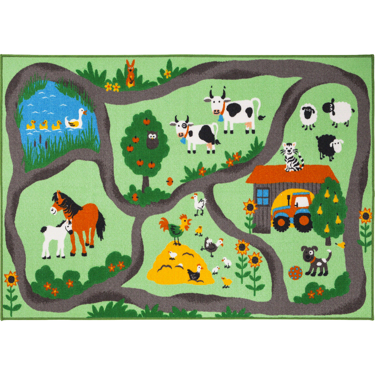 Tapis enfant tufté FARMROAD vert, bleu, gris, UN AMOUR DE TAPIS