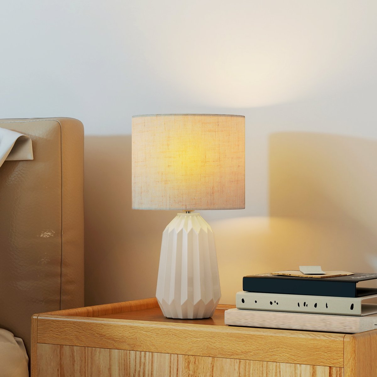 Lampe de table Céramique Blanc et Beige blanc et beige, HOMCOM