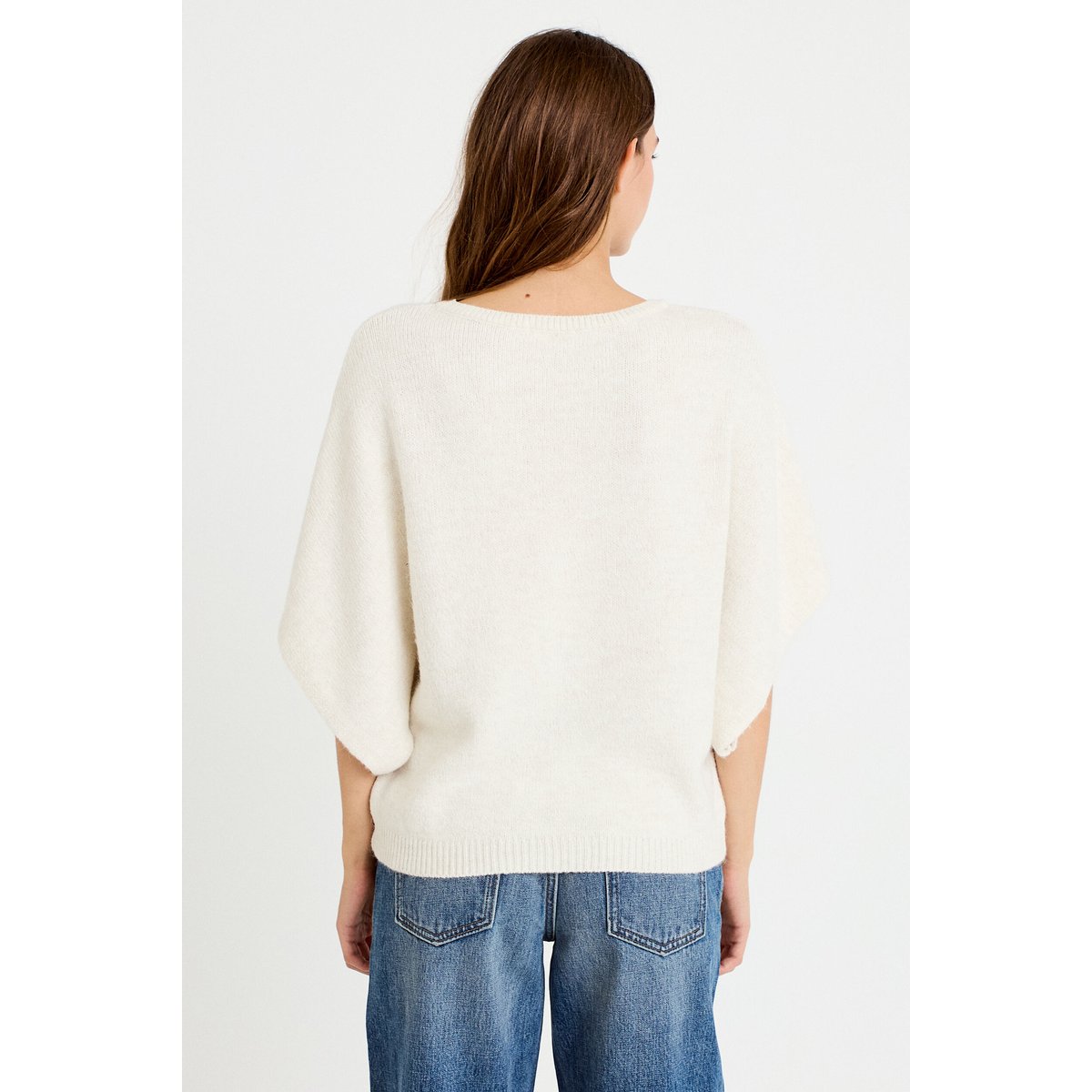 Pull oversize col rond manches courtes ecru, CACHE CACHE