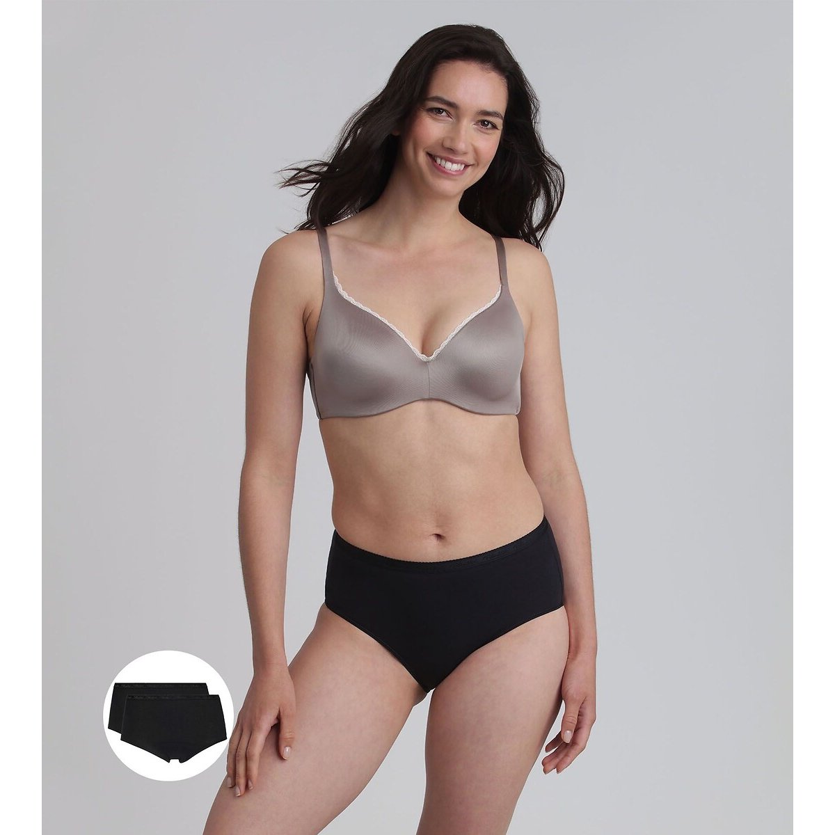 Confezione da 2 slip midi in cotone bio nero + nero , PLAYTEX