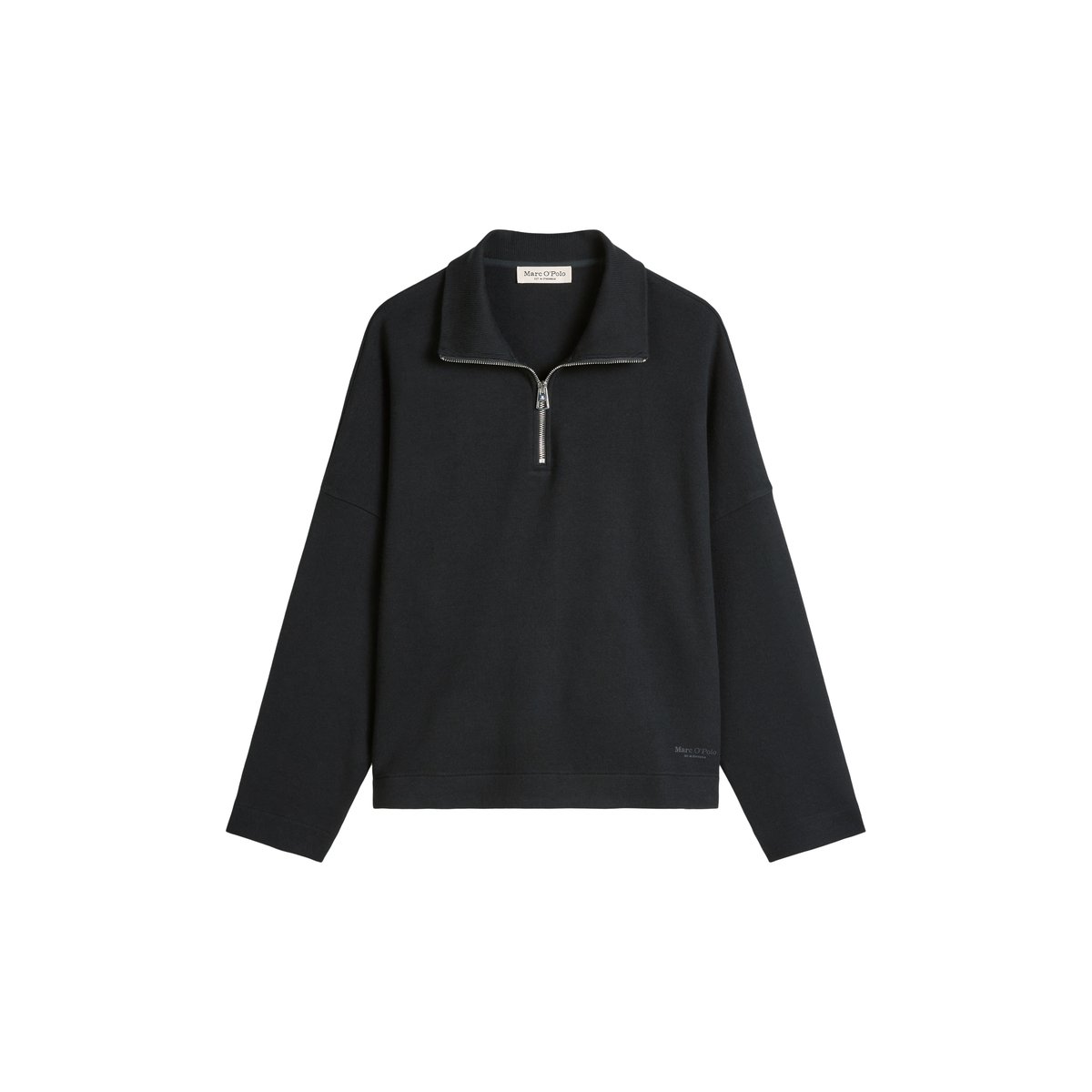 Sweat-shirt à demi-zip relaxed en coton organique doux bleu foncé, MARC O'POLO