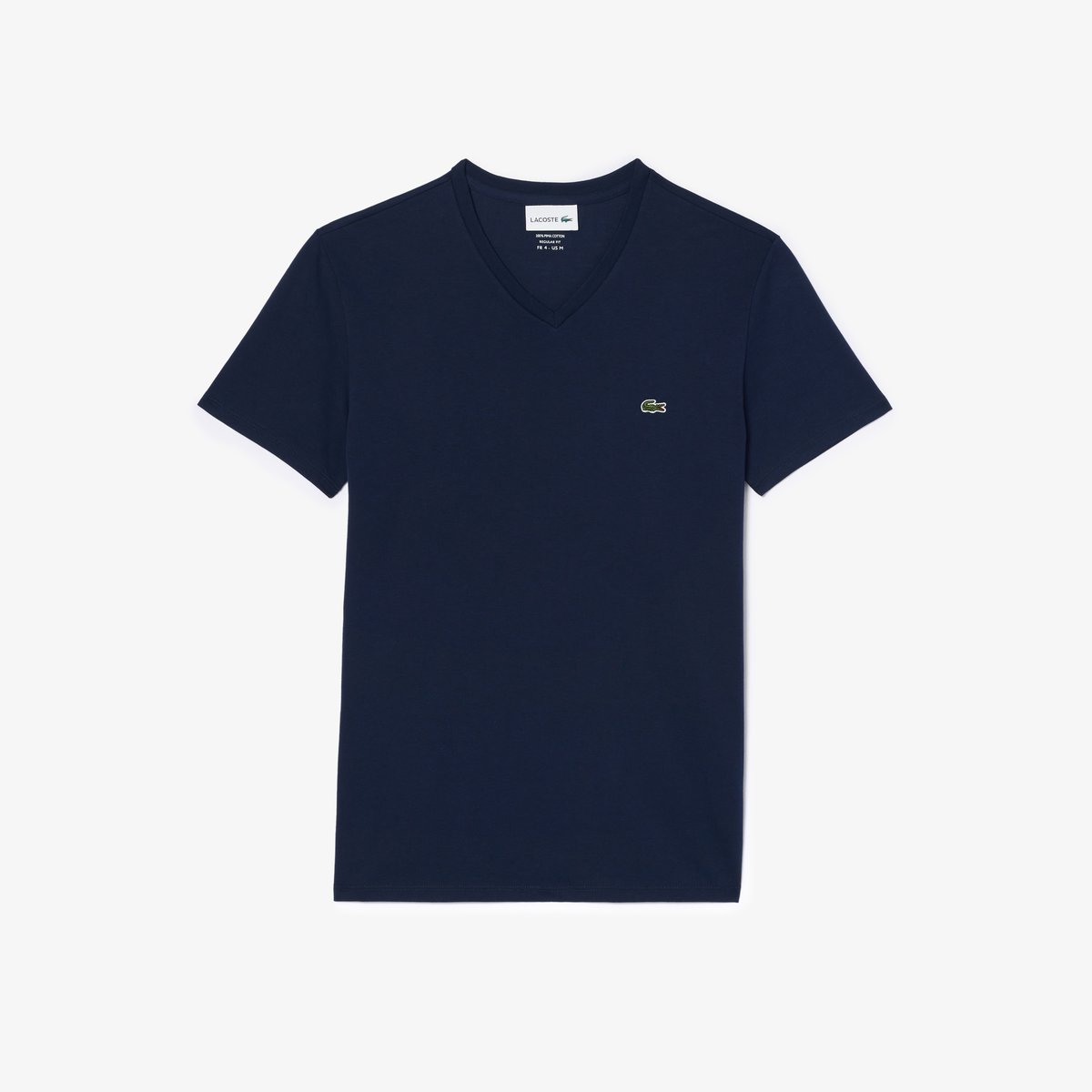T-shirt coton Pima léger col V bleu-166, LACOSTE