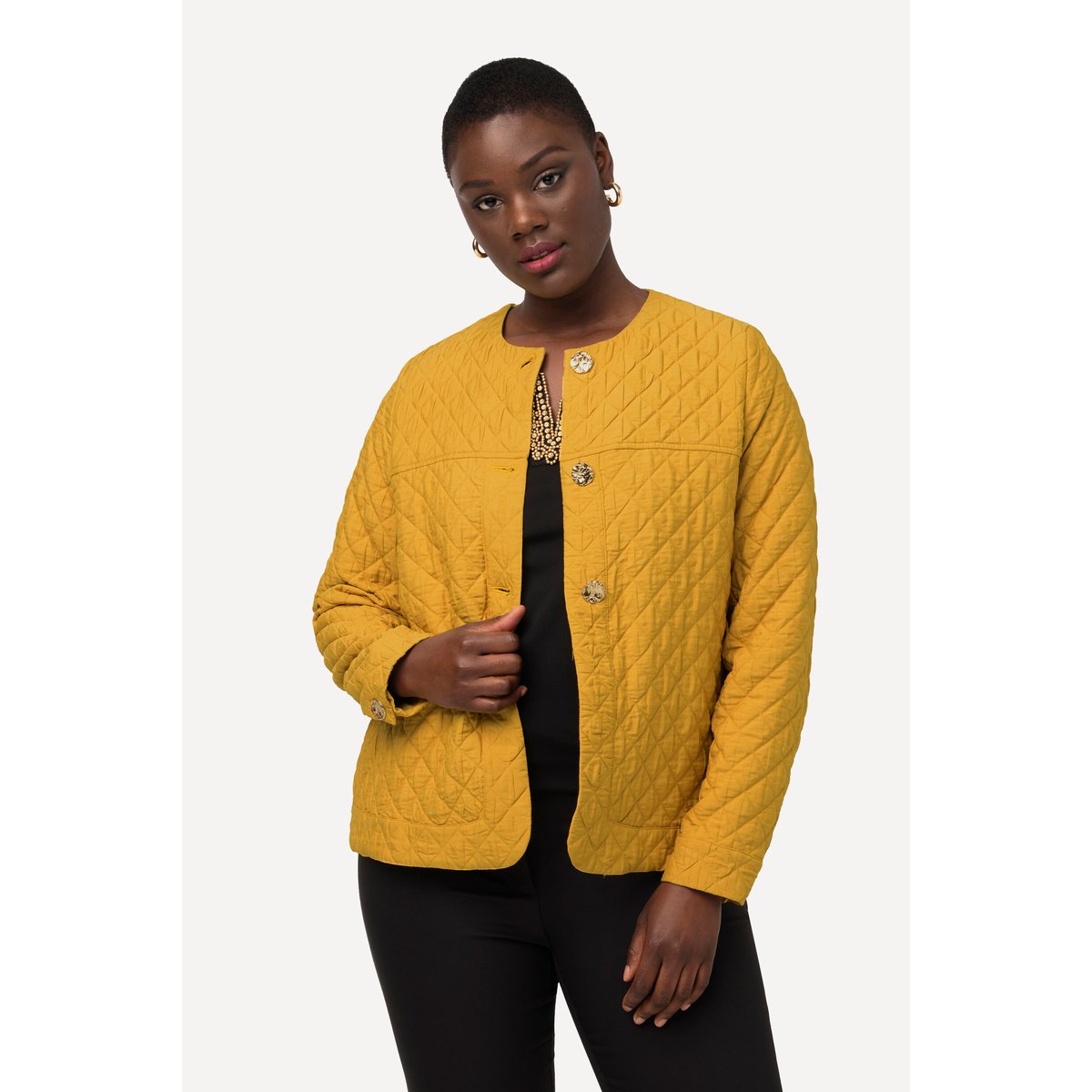Veste matelassée courte à col rond et patte jaune impérial, ULLA POPKEN