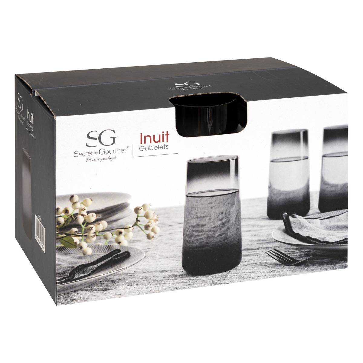 Lot de 6 verres hauts en verre teinté 54 cl INU gris, SECRET DE GOURMET