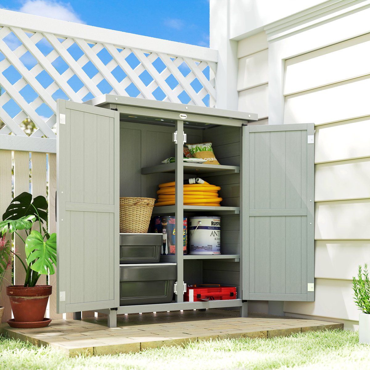 Abri de jardin Bois de sapin Gris gris, OUTSUNNY
