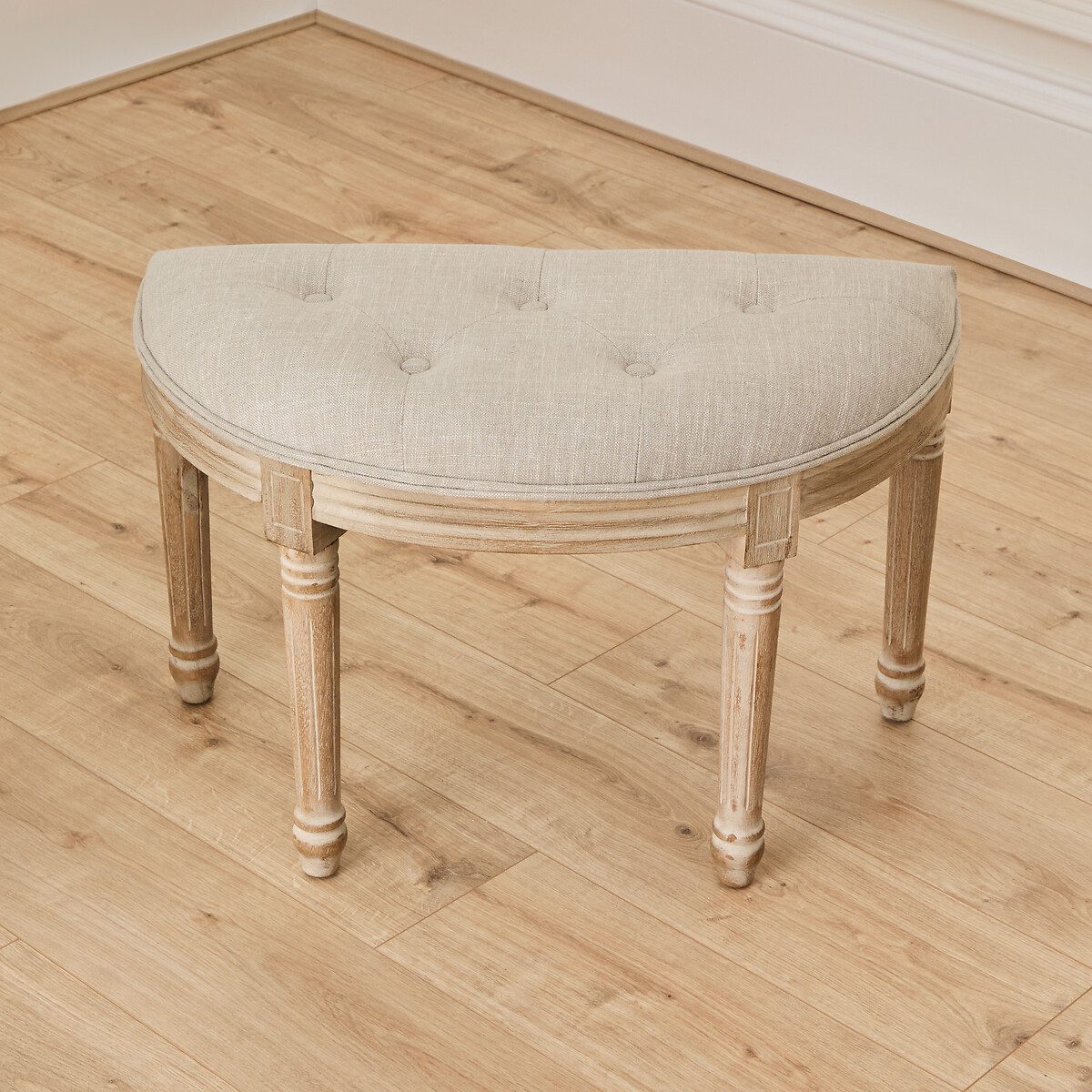 Claudette French-Vintage Linen Curved Footstool linen, VOYAGE MAISON
