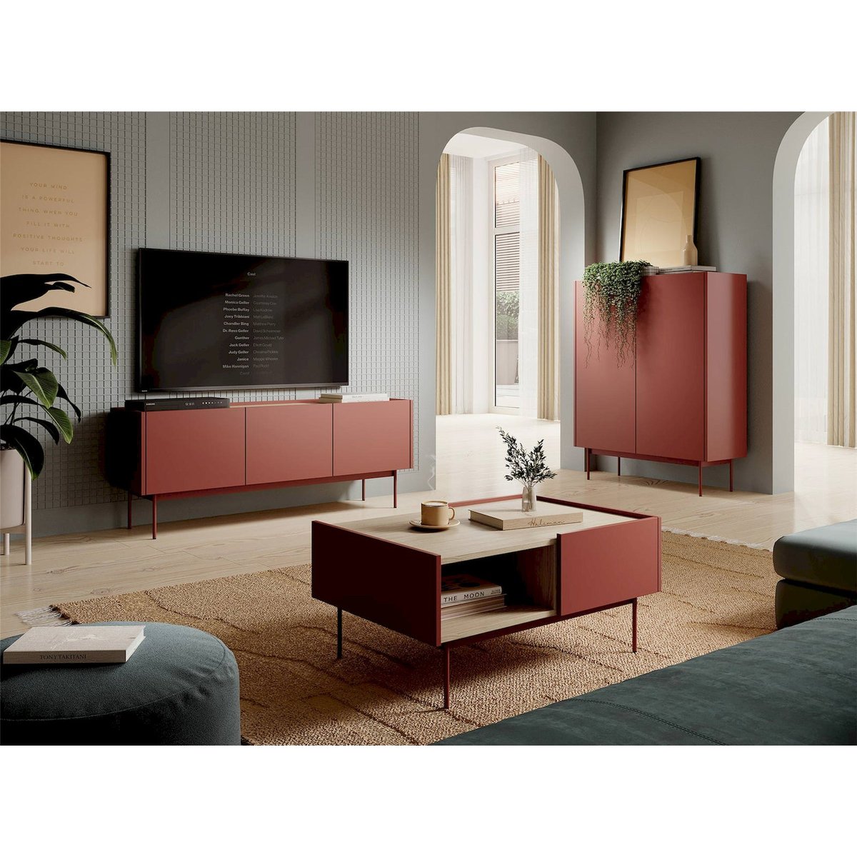 Commode haute 2 portes collection COLOR brique, RECOLLECTION