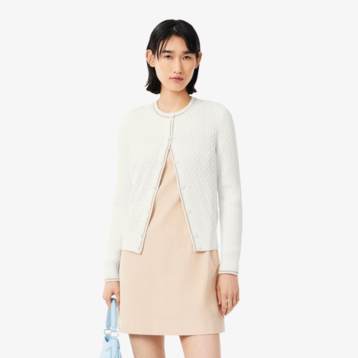 Cardigan maille torsadée rayures blanc-70v, LACOSTE