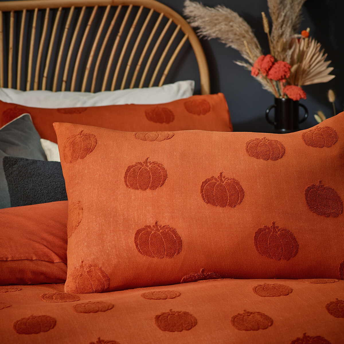 Halloween Pumpkin Tufted 100% Cotton Duvet Cover and Pillowcase Set spice, FURN.