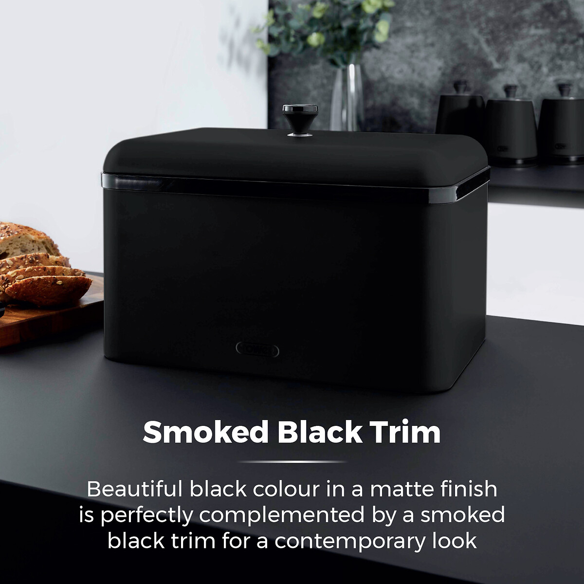 Sera Bread Bin with Smoked Trim black, TOWER