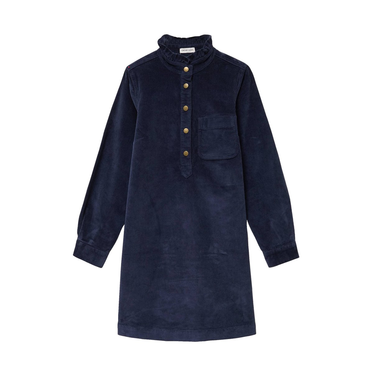 Robe évasée velours col montant bleu marine, CACHE CACHE