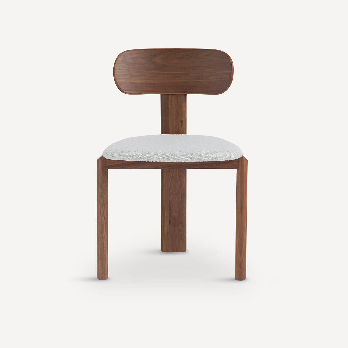 Chaise 3 pieds, en noyer massif et tissu bouclette, MARAIS teinté coloris noyer, AM.PM X EMMANUEL GALLINA