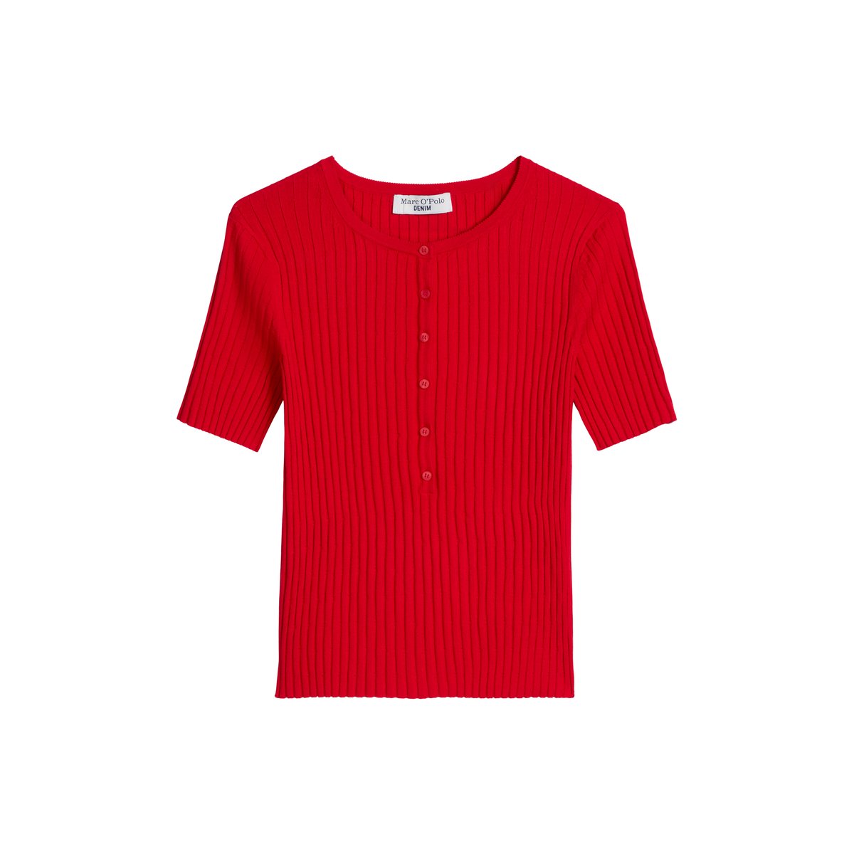 Pull à manches courtes en maille fine slim en LENZING™ ECOVERO™ rouge clair, MARC O’POLO DENIM