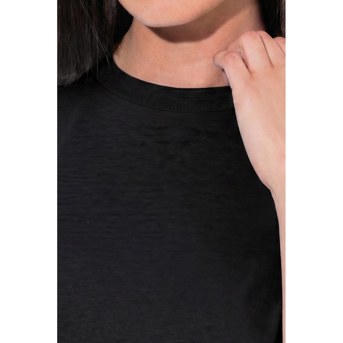 T-shirt col montant, manches courtes noir, ULLA POPKEN