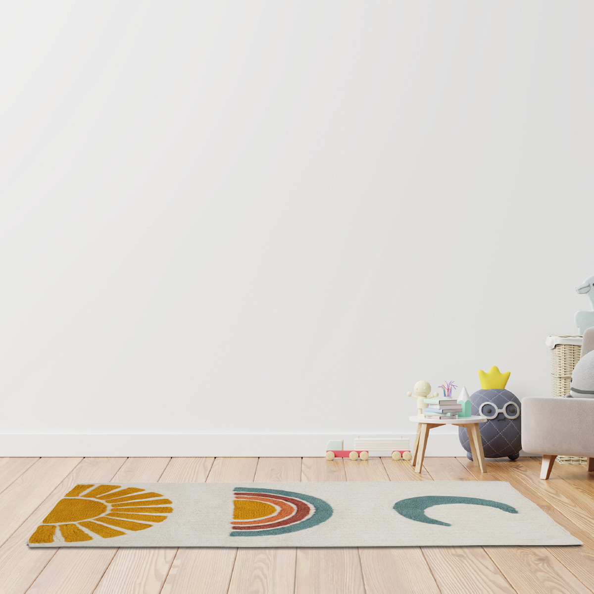 Tapis déco enfant en coton tufté SUNNY blanc, GUY LEVASSEUR