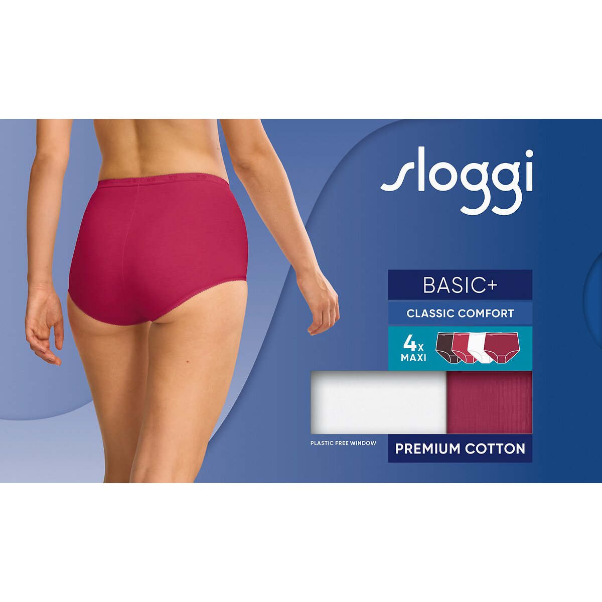 Lote de 4 cuecas maxi SLOGGI BASIC+ rosa + ameixa + bordeaux + branco, SLOGGI