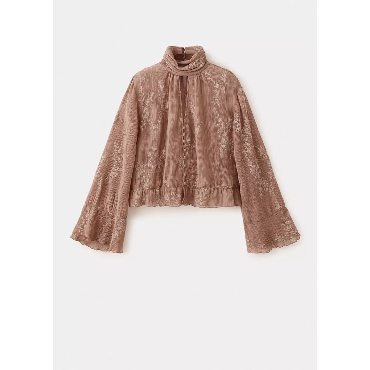 Blouse plissée brodée de fleurs rose pastel, MANGO