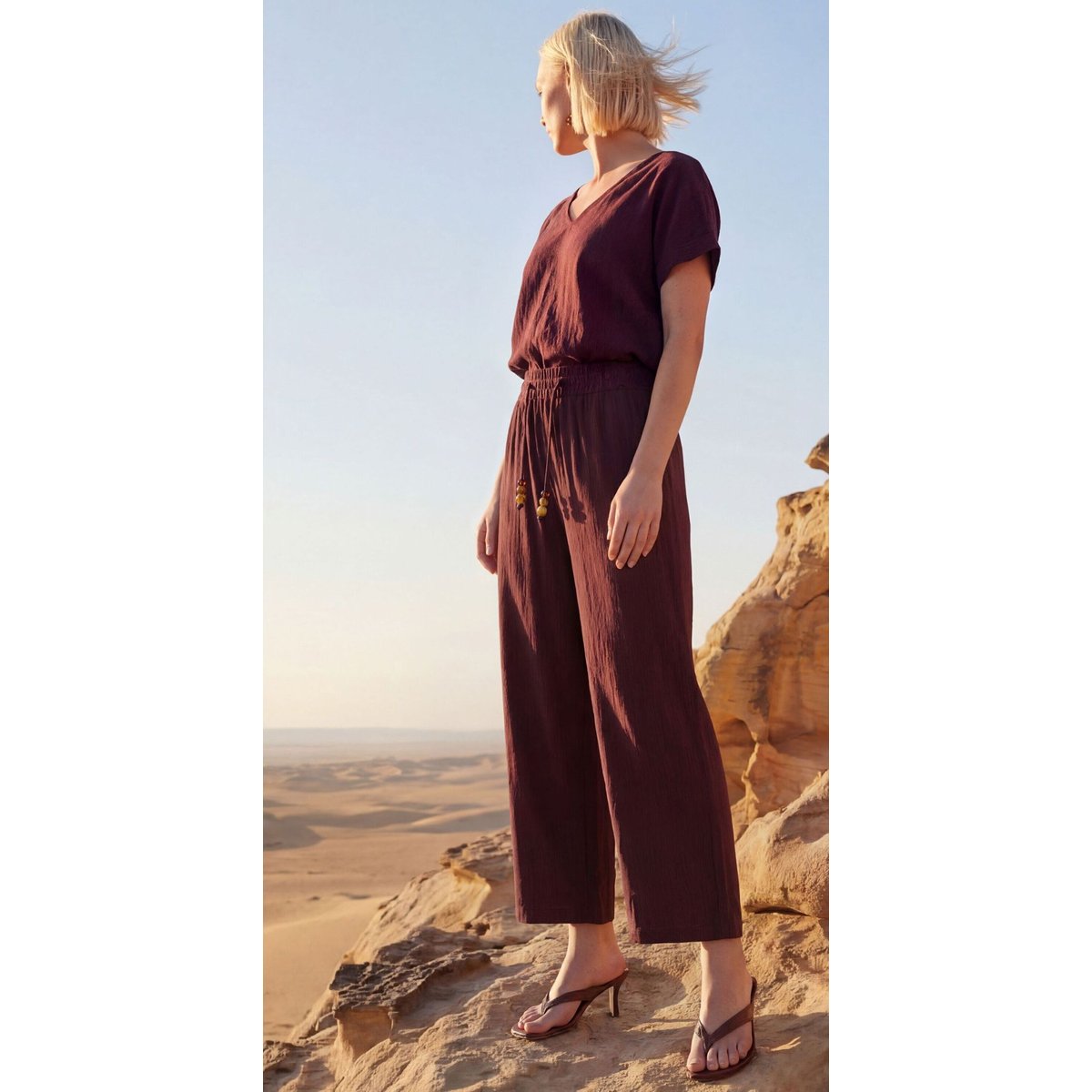 Pantalon à ceinture chocolate plum, ZERO