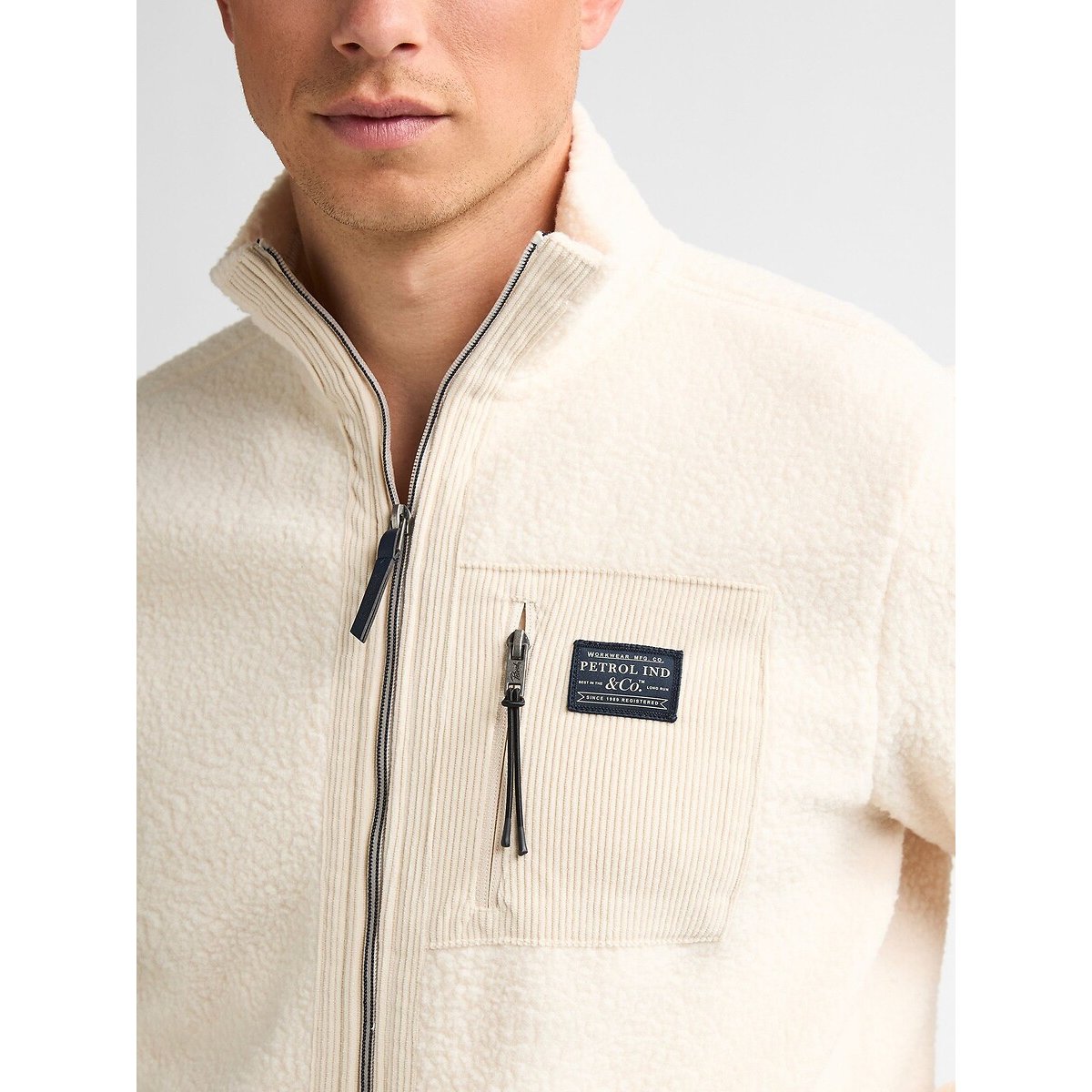 Veste zippée coupe droite longue blanc cassé, PETROL INDUSTRIES