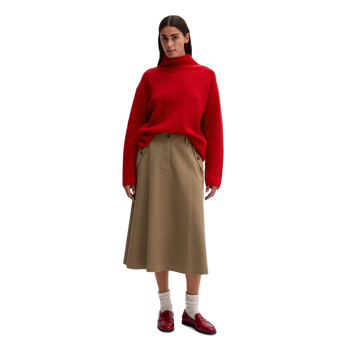 Pull côtelé, coupe classique en mélange de laine vierge douce rouge, MARC O'POLO