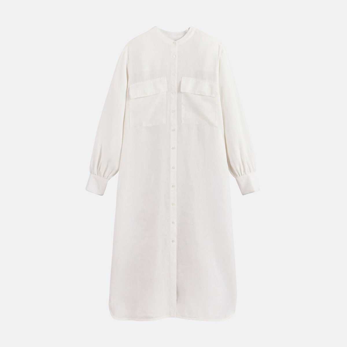 Robe droite en lin, longue, manches longues blanc cassé, LA REDOUTE COLLECTIONS