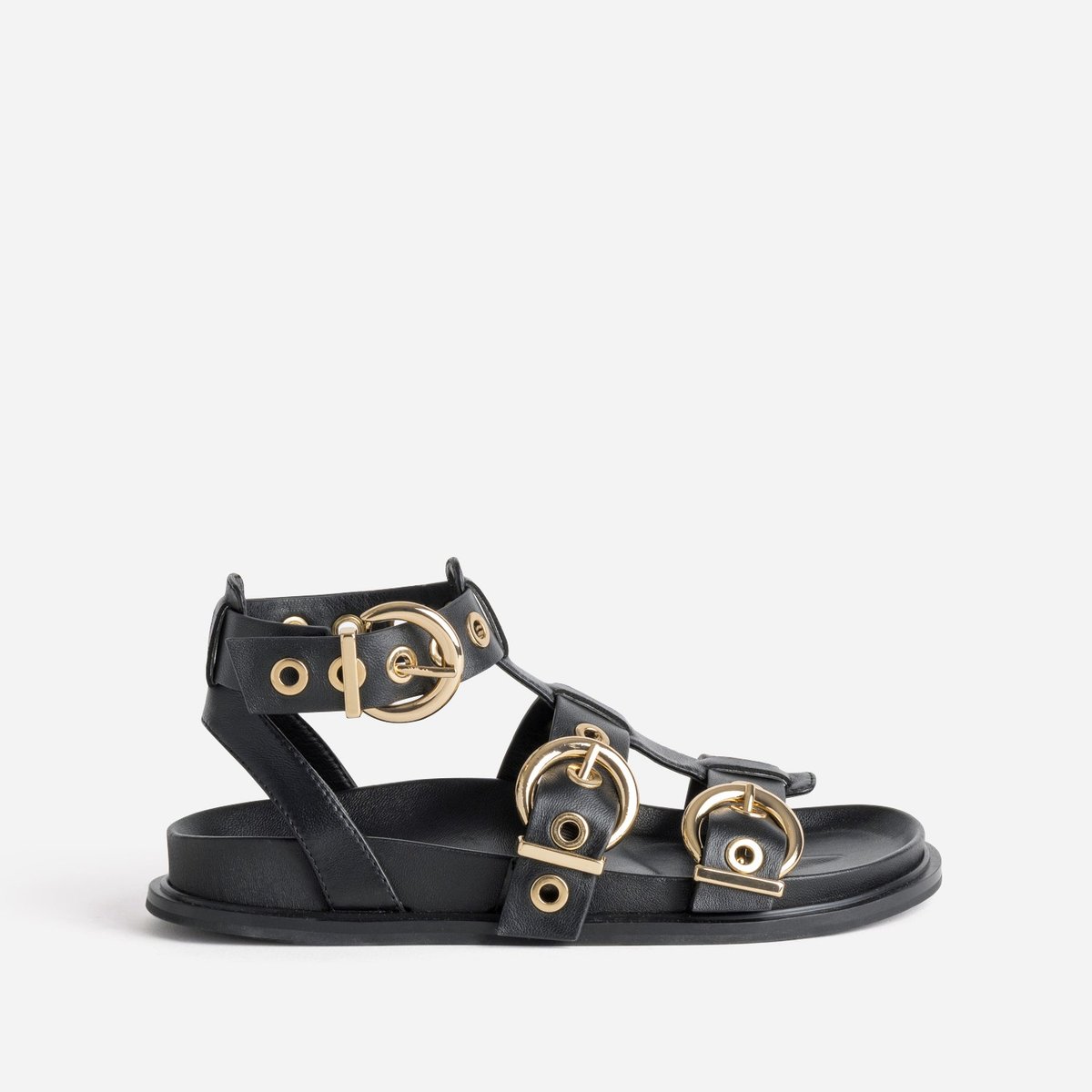 Sandale Plate en cuir SANAA noir, ERAM