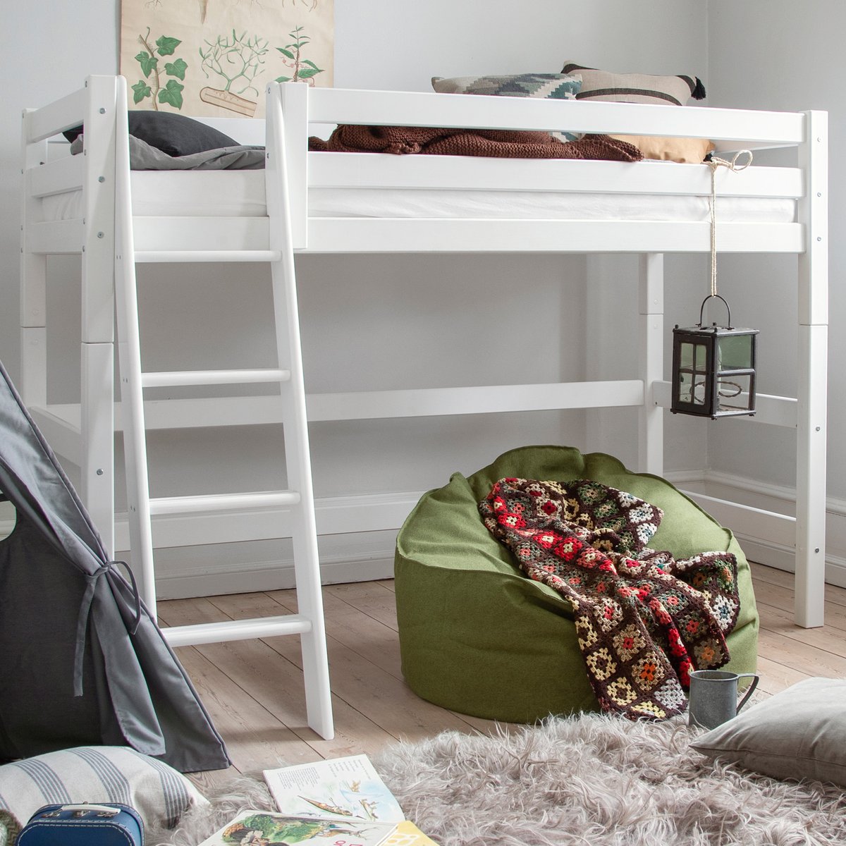 Lit Haut pin massif ECO LUXURY blanc, HOPPEKIDS