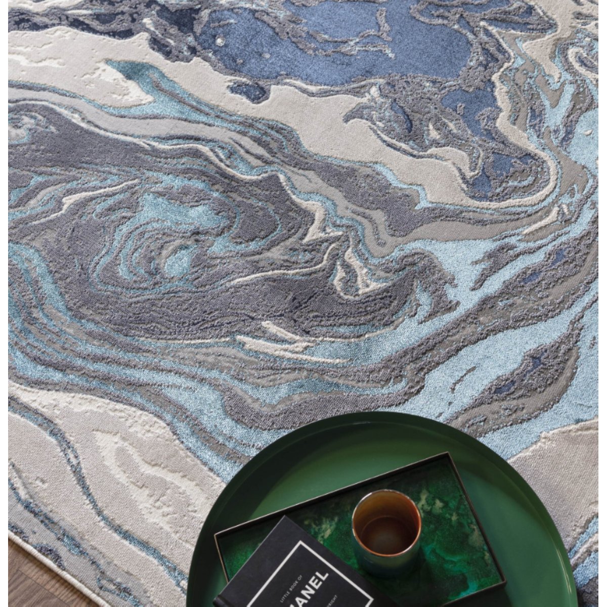 Tapis moderne salon et chambre OCEAN bleu, NOVATREND