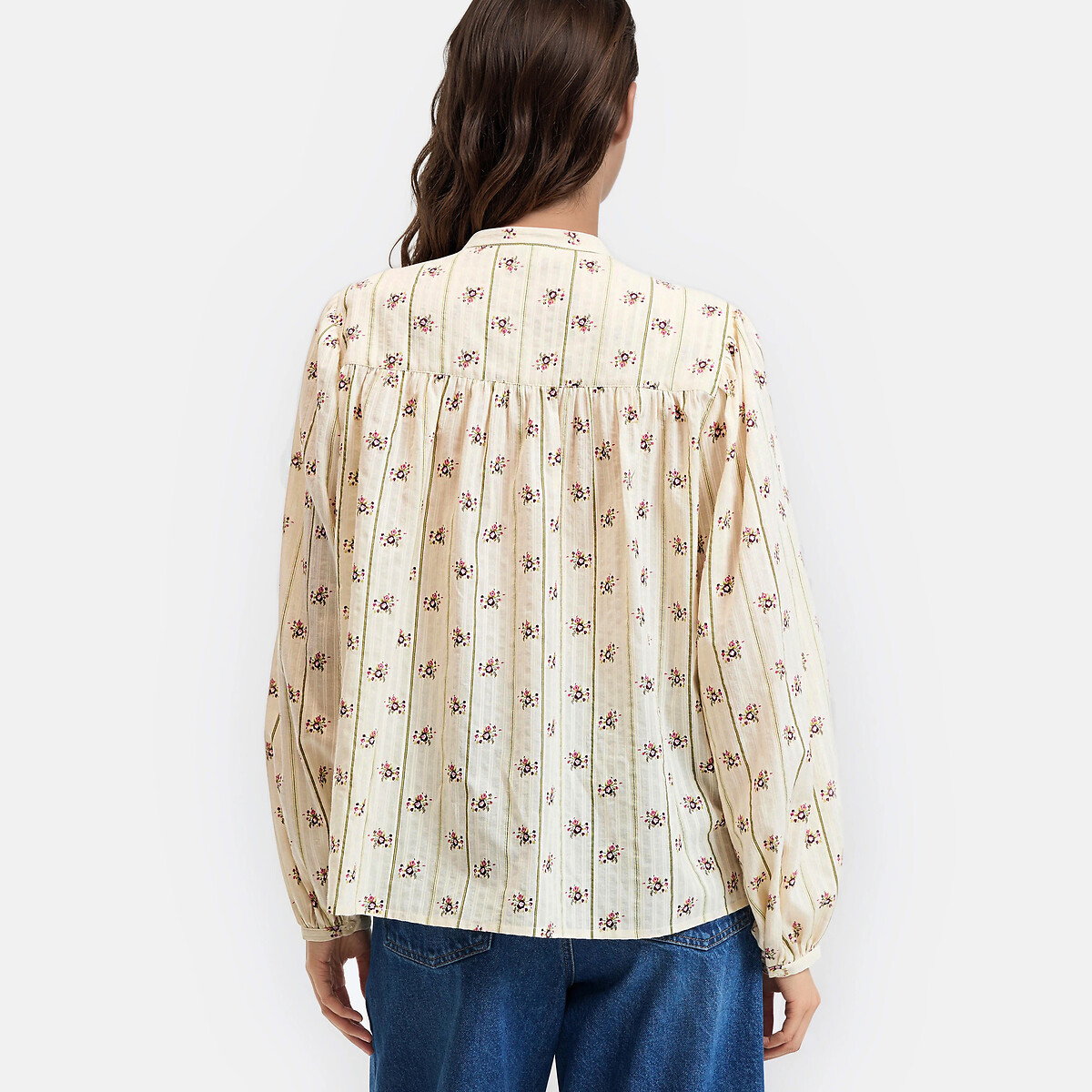 Chemise col mao, oversize, imprimé floral, Signature LISE imprimé floral blanc/rose, LA REDOUTE COLLECTIONS