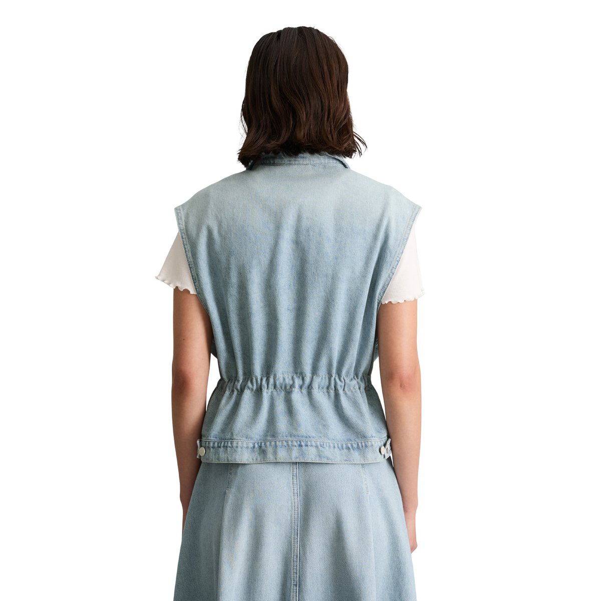 Gilet en jean loose avec cordon de serrage à la taille bleu  clair, MARC O’POLO DENIM