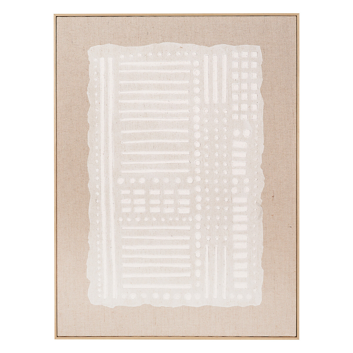 90x120cm White and Natural Abstract Design Linen Canvas with Elm Effect Frame white, ÉDITÉ