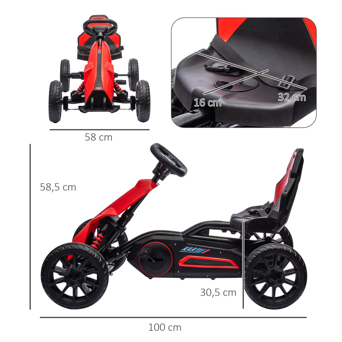 Kart à pédales Plastique Rouge rouge, HOMCOM