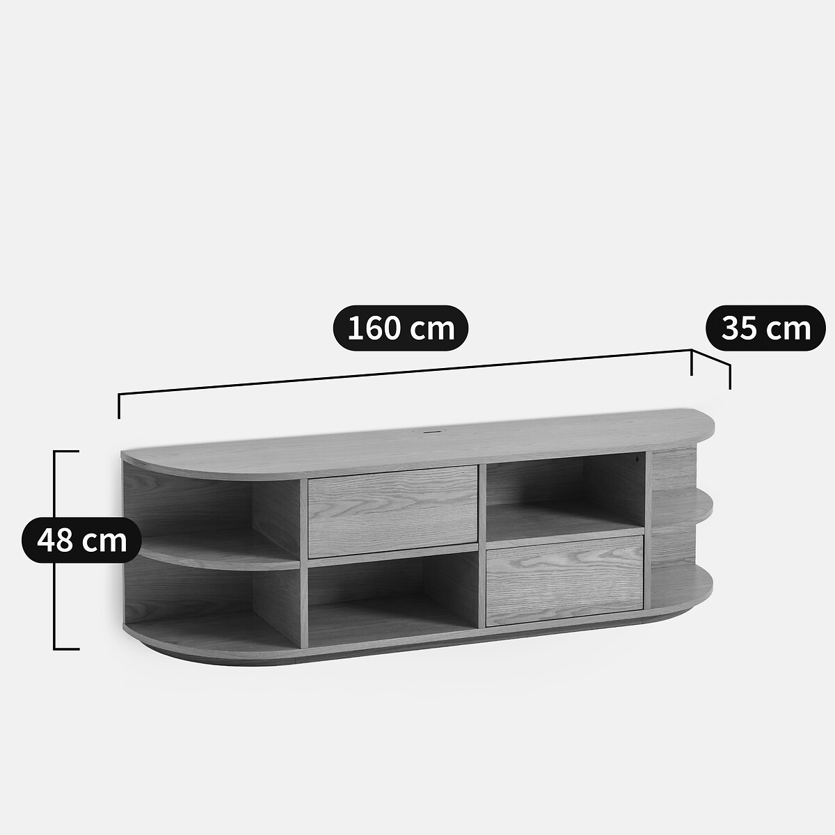 Maddy Oak Veneer Hanging TV Stand with 2 Doors and 6 Compartments, W160cm oak, LA REDOUTE INTERIEURS